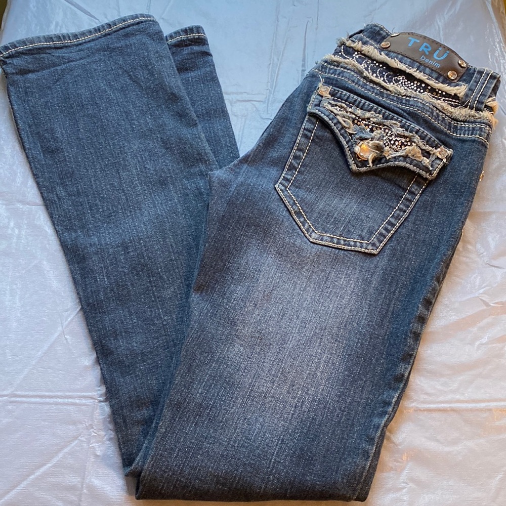 TRU Denim Bling Jeans Juniors 5/6 Bootcut Distressed Must Have Great Condition